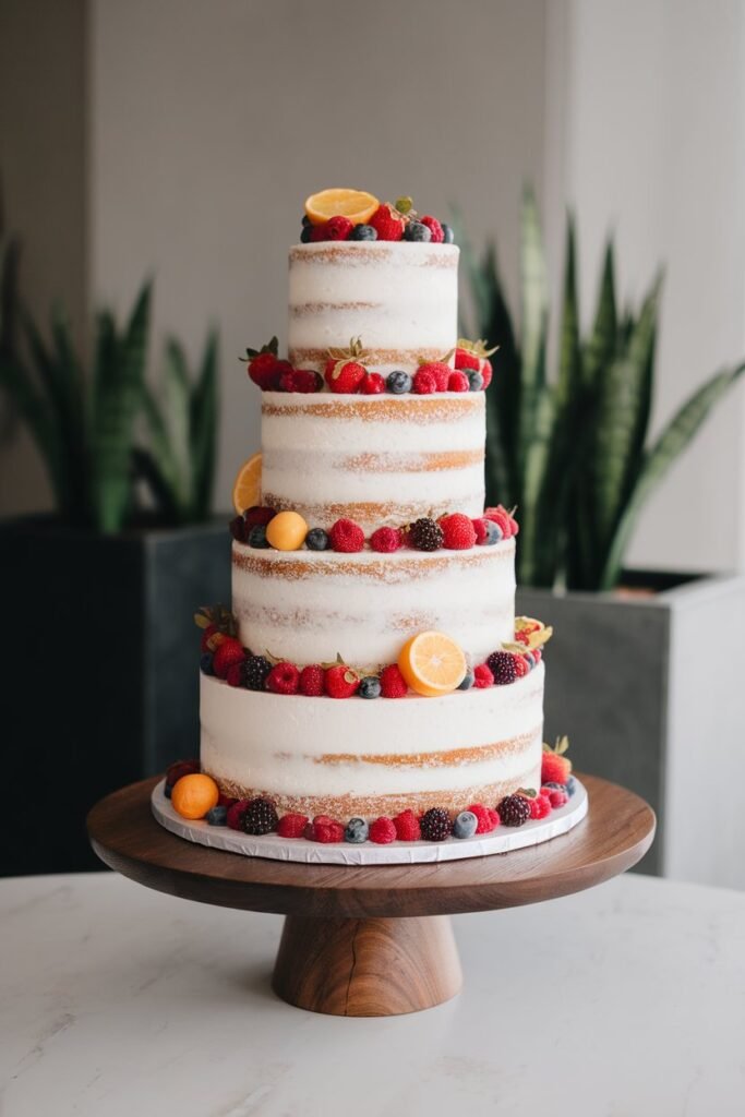 Elegant Wedding Cake with Fresh Fruit