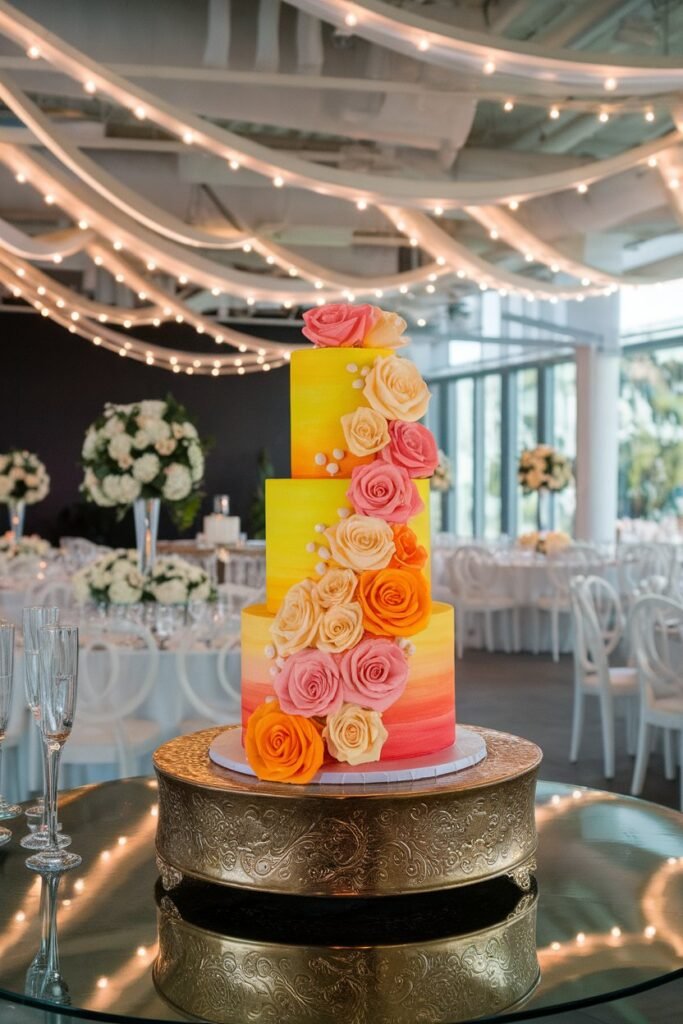 11. Vibrant Sunset-Inspired Wedding Cake