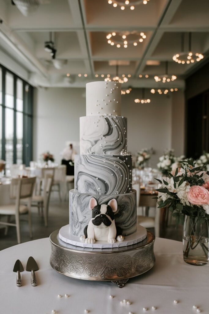 12. Modern Marble Cake with French Bulldog Accent