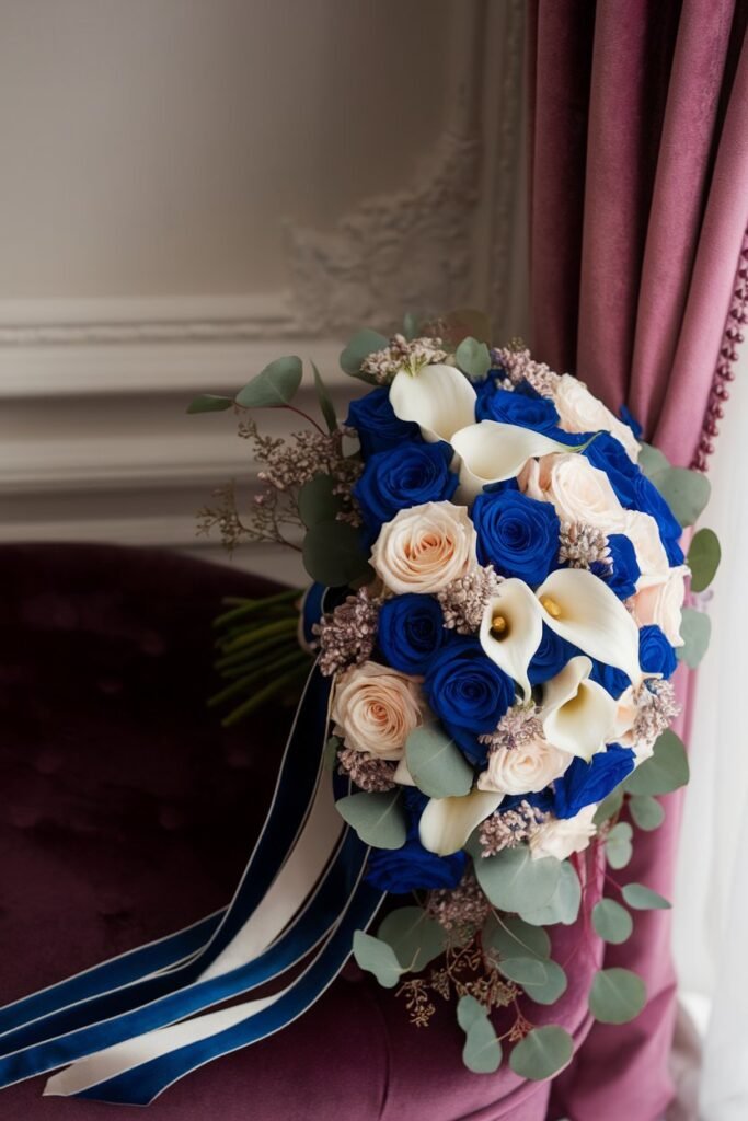 14. Elegance in Blue and Ivory Blooms