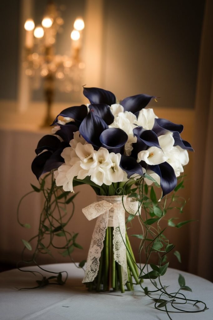 3. Elegant Navy and White Bridal Bouquet