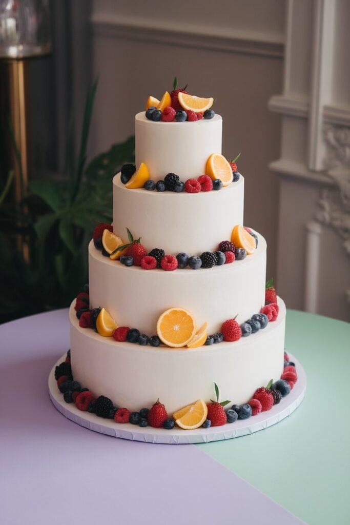 Elegant Wedding Cake with Fresh Berries
