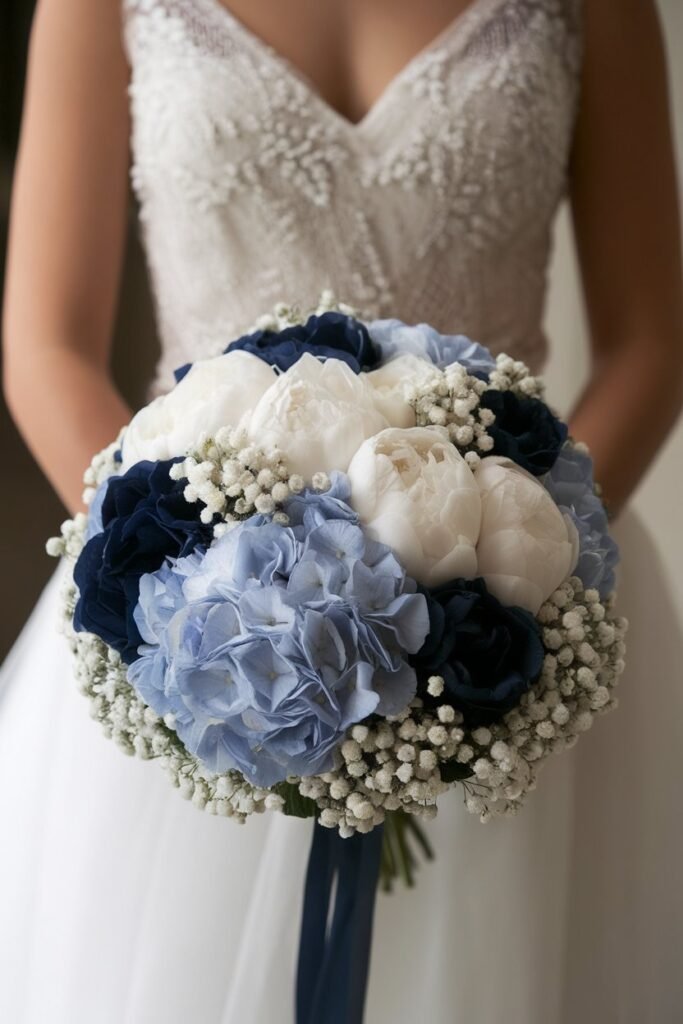 4. Classic Blue and White Bridal Bouquet