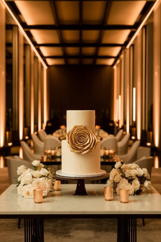 4. Minimalist Cake with a Bold Golden Rose