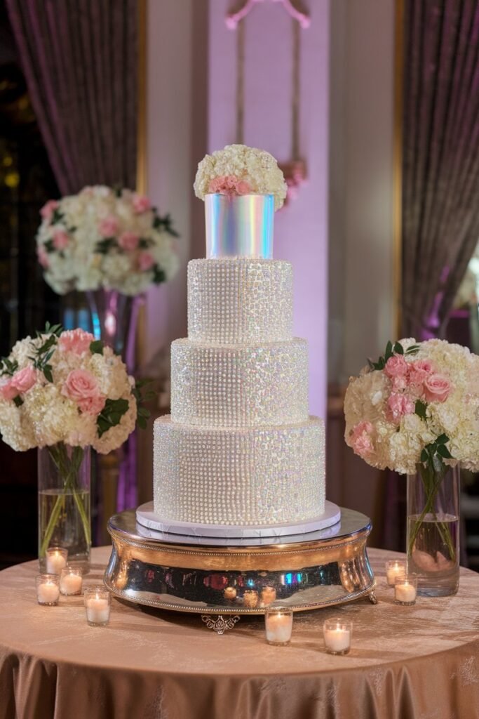 5. Dazzling Wedding Cake with Iridescent Touches