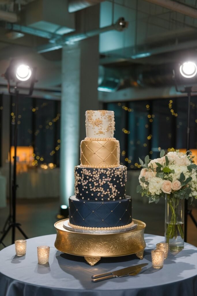 6. Elegant Layers of Midnight and Gold