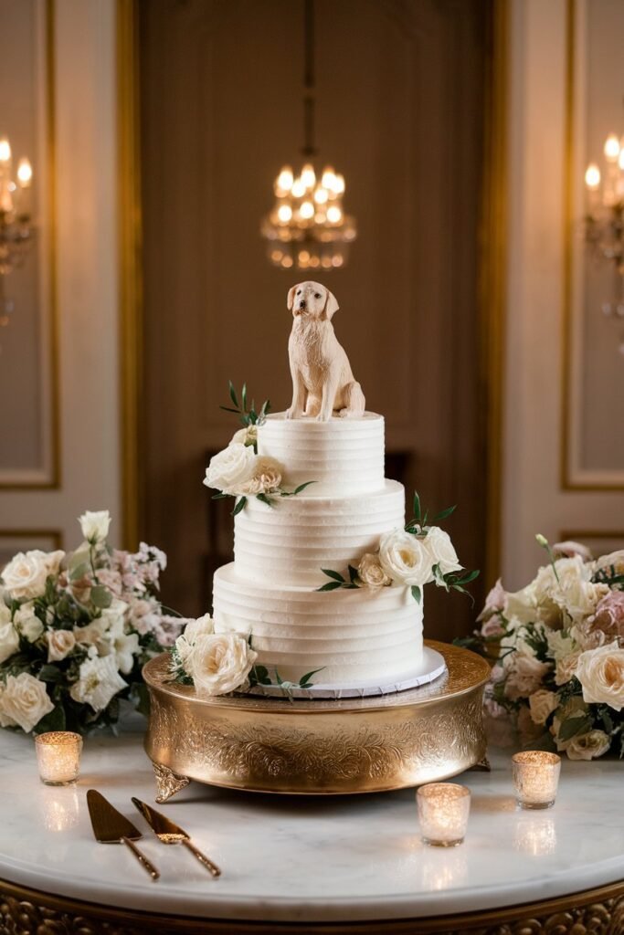 8. Classic White Cake with Labrador Topper