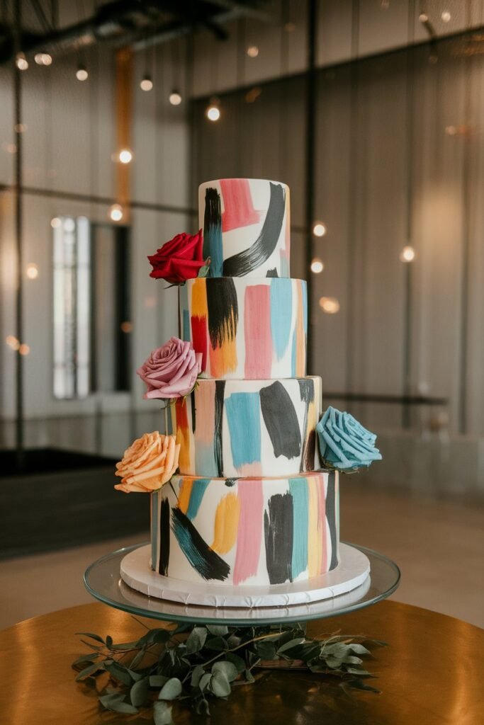 9. Modern Art-Inspired Wedding Cake