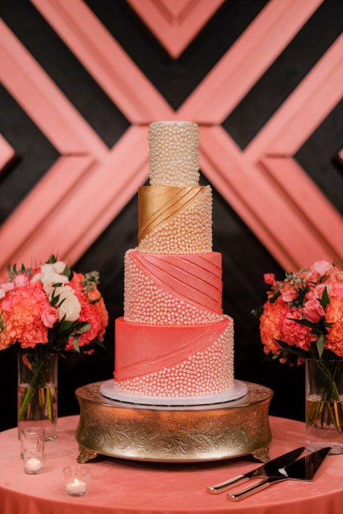 9. Vibrant Elegance with Pearls and Gold Accents