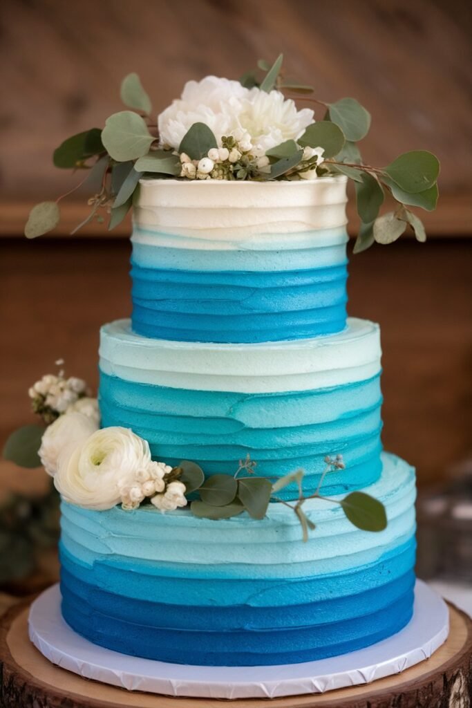 A Rustic Wedding Cake with Ombre and Floral Details