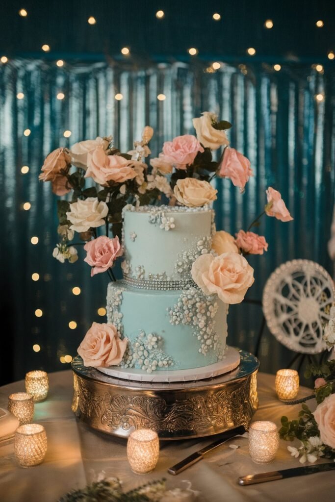 Elegant Wedding Cake with White Artificial Flowers