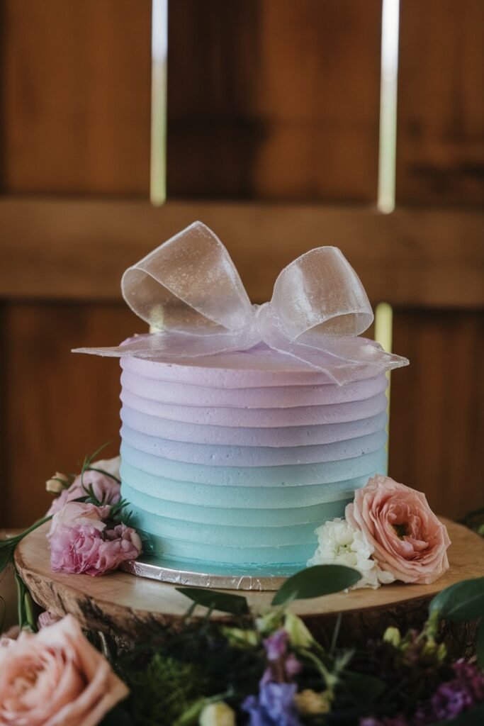 Pastel Ombre Wedding Cake with Sheer Bow