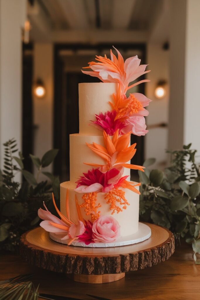 Tropical Cake with Vibrant Florals