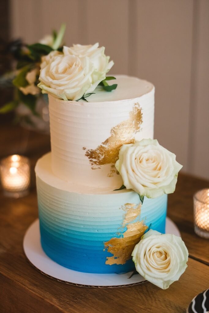 Minimalist Wedding Cake with Gold and Floral Accents