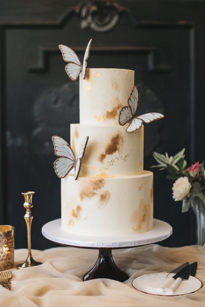 Modern Minimalist Wedding Cake with Gold Accents