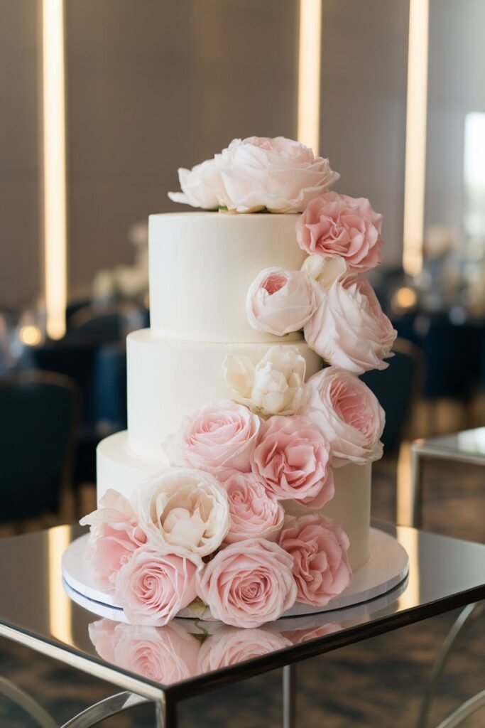 Elegant Wedding Cake with Artificial Flowers