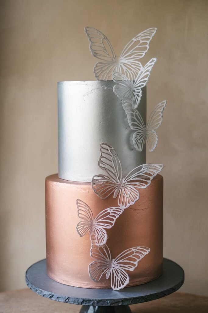 Minimalist Wedding Cake with Metallic Elegance