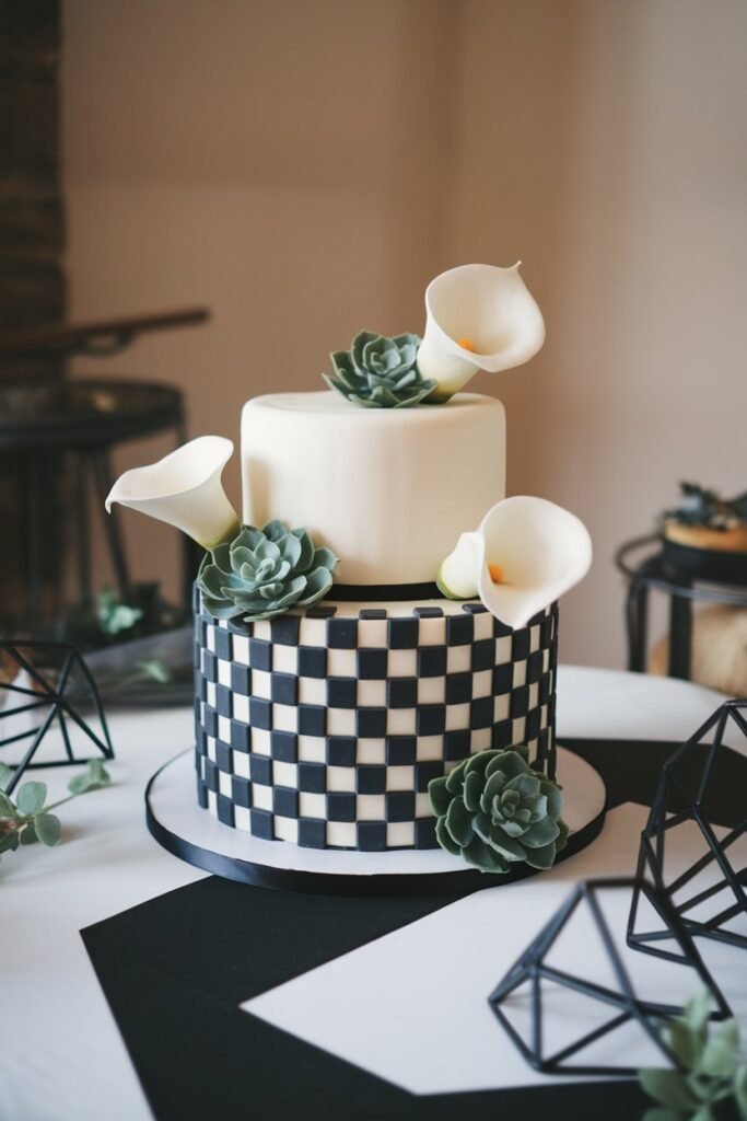 Modern Wedding Cake with Bold Artificial Flowers