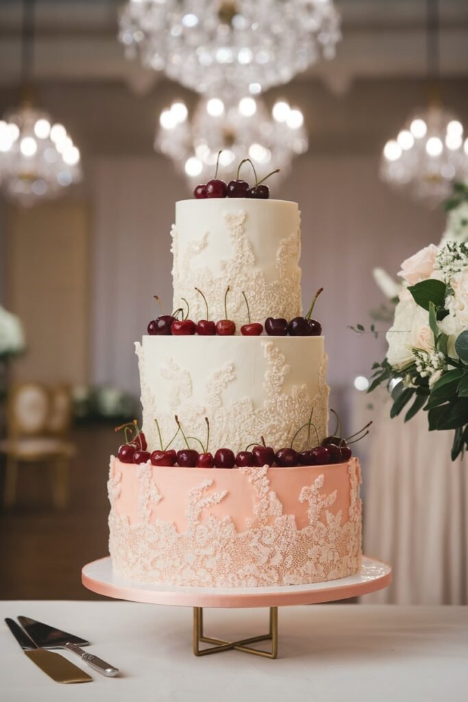 Romantic Wedding Cake with Cherry Accents