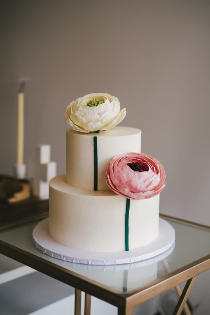 Classic Wedding Cake with Soft Artificial Flowers