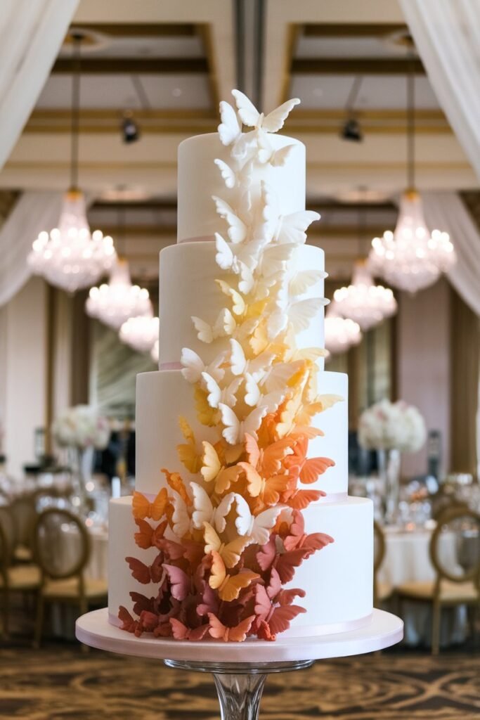 Elegant Wedding Cake with Cascading Butterflies