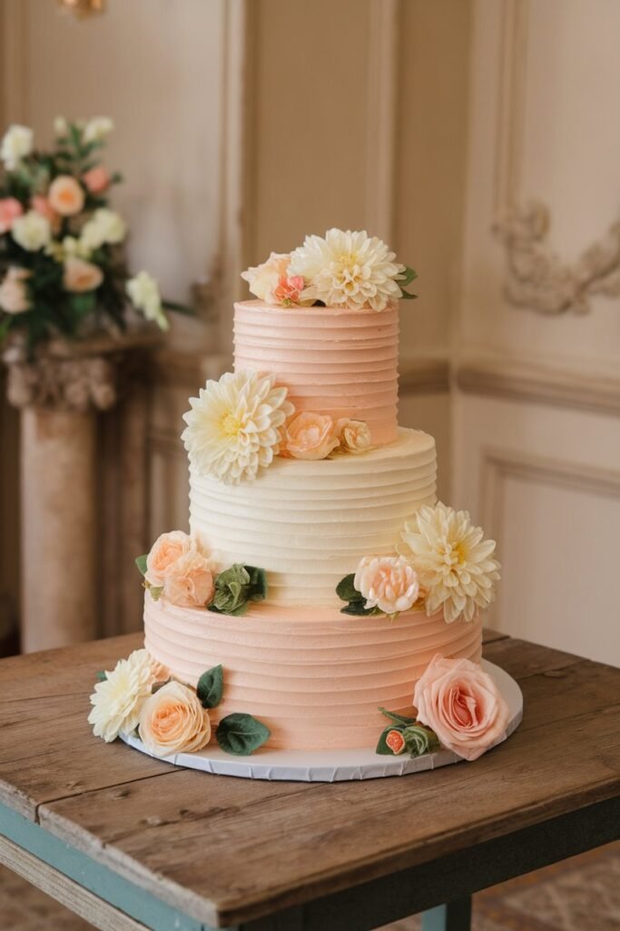 Simple Wedding Cake with Artificial Flower Accents