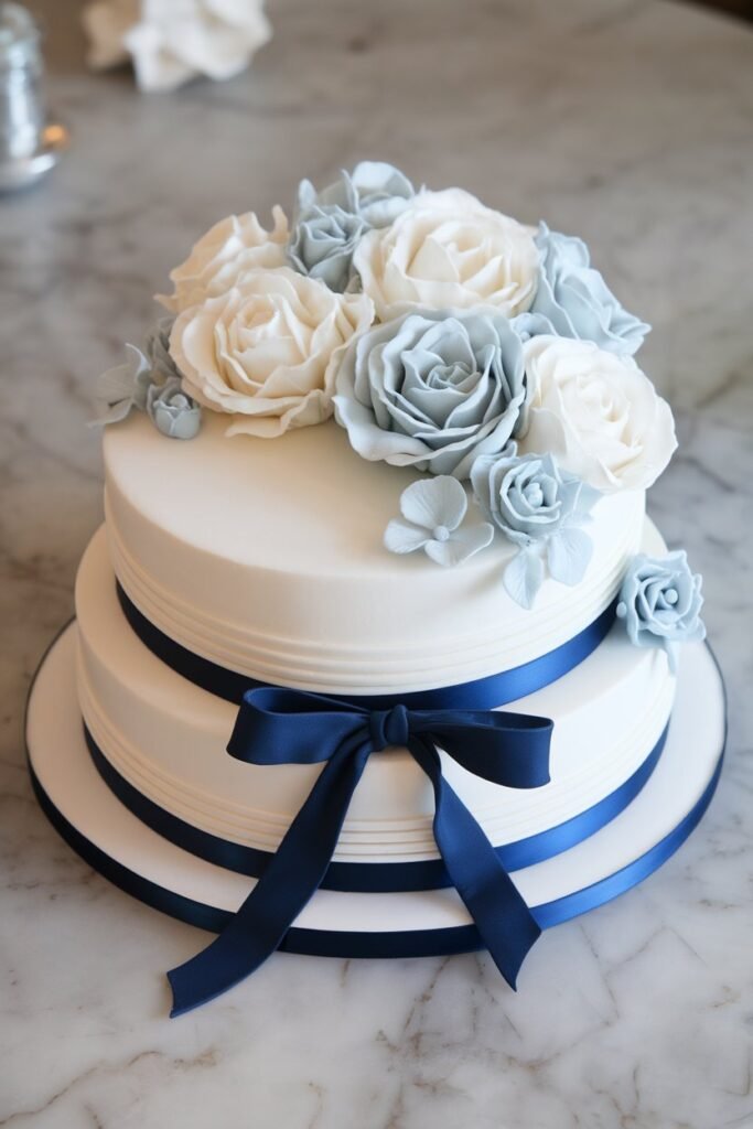 Classic Wedding Cake with Blue and White Elegance