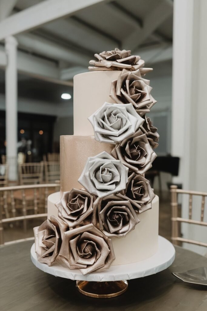Metallic Rose Cake with Modern Elegance